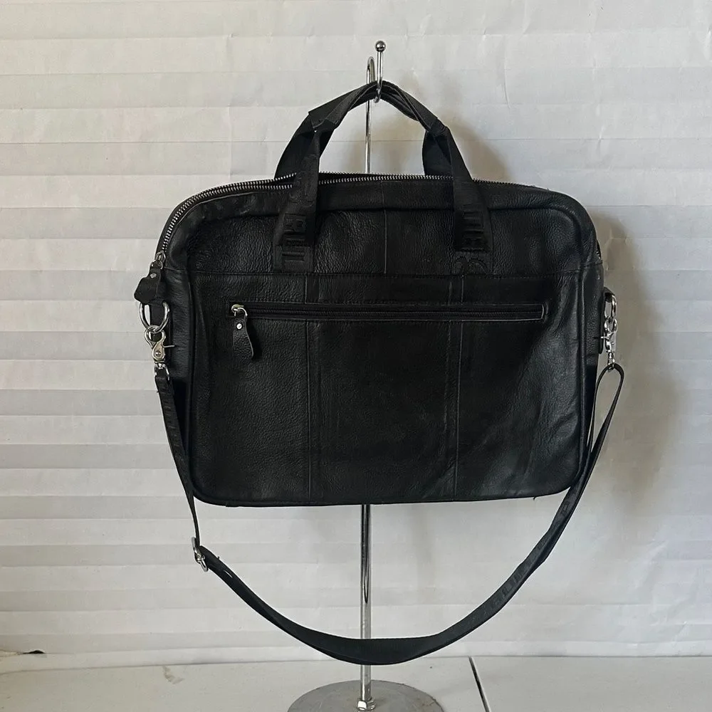 BullCaptain Men’s Black Leather Messenger/Briefcase Bag